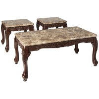 Furniture Of America Beltran 3-Piece Traditional Faux Marble Top Accent Tables Set, Dark Oak