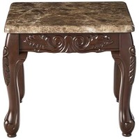 Furniture Of America Beltran 3-Piece Traditional Faux Marble Top Accent Tables Set, Dark Oak