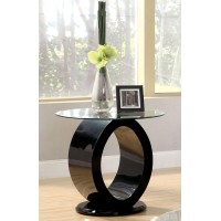 Furniture Of America Modine Contemporary Glass Top End Table, Black