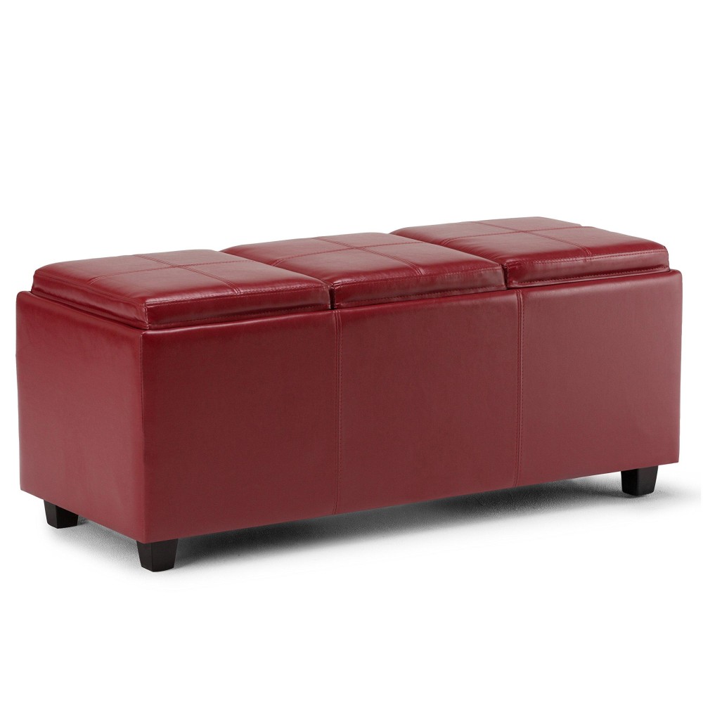 Simplihome Avalon 42 Inch Wide Contemporary Rectangle Storage Ottoman In Red Vegan Faux Leather, For The Living Room, Entryway And Family Room