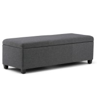 Simplihome Avalon 48 Inch Wide Rectangle Lift Top Storage Ottoman Bench In Upholstered Slate Grey Linen Look Fabric With Large Storage Space For The Living Room, Entryway, Bedroom,
