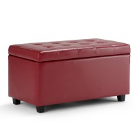 Simplihome Cosmopolitan 34 Inch Wide Rectangle Lift Top Storage Ottoman In Upholstered Red Tufted Faux Leather, Footrest Stool, Coffee Table For The Living Room, Bedroom And Kids Room, Contemporary