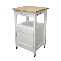 Ehemco Kitchen Island Cart With Natural Solid Hard Wood Top, White Base