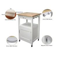 Ehemco Kitchen Island Cart With Natural Solid Hard Wood Top, White Base