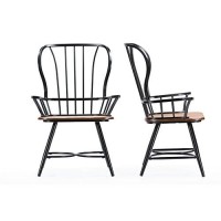 Baxton Studio Longford Dark-Walnut Wood And Black Metal Vintage Industrial Dining Arm Chair (Set Of 2)