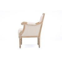 Baxton Studio Chavanon Wood And Linen Traditional French Accent Chair With Arm Rest, Light Beige