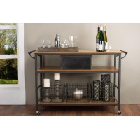 Baxton Studio Lancashire Wood And Metal Kitchen Cart, Brown