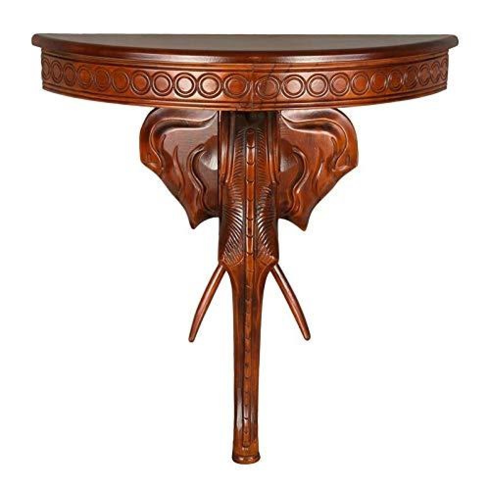 International Caravan Furniture Piece Windsor Carved Exotic Elephant Wall Table