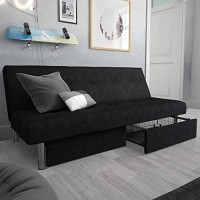 Dhp Sola Convertible Sofa Futon With Space Saving Storage Compartments, Chrome Legs And Upholstered In Rich Black Microfiber