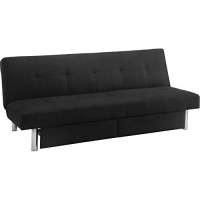 Dhp Sola Convertible Sofa Futon With Space Saving Storage Compartments, Chrome Legs And Upholstered In Rich Black Microfiber