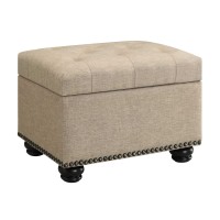 Convenience Concepts Designs4Comfort 5Th Avenue Storage Ottoman 24 - Contemporary Foot Stool And Seat With Hinged Lid For Living Room, Dining Room, Office, Tan