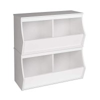 Prepac Monterey Traditional Stacked 4-Bin Storage Cubby Organizer, Functional Cube Storage Organizer 15.75 D X 34 W X 36 H, White, Wrsd-0002-2M