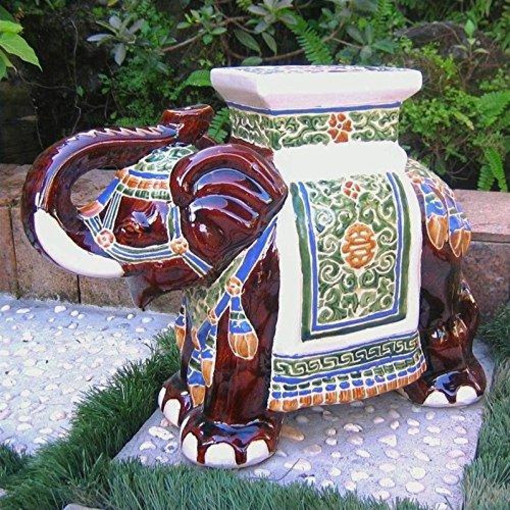 International Caravan Furniture Piece Large Porcelain Elephant Stool