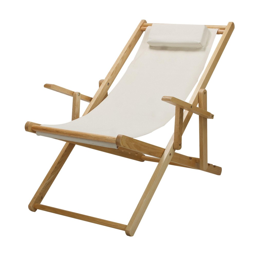 Casual Home Adjustable Sling Chair Natural Frame, Natural Canvas 26.5D X 42W X 33H In