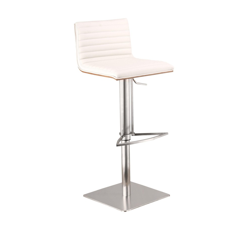 Armen Living Cafa Adjustable Barstool In White Faux Leather And Chrome Finish (Lccaswbawhb201)
