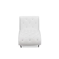 Baxton Studio Pease Contemporary Faux Leather Upholstered Crystal Button Tufted Chaise Lounge, White