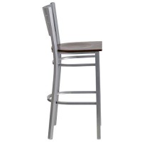 Flash Furniture Hercules Series Silver Slat Back Metal Restaurant Barstool - Walnut Wood Seat