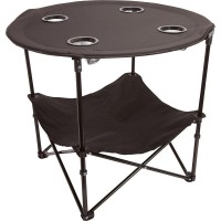 Preferred Nation 2 Tier Folding Camping Table With 4 Mesh Cup Holders Black Polyester With Metal Frame Compact, Convenient Carry Case Included Side Table For Tailgate