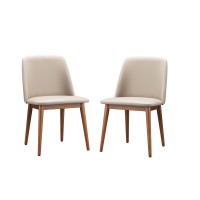 Baxton Studio Lavin Mid-Century Dark Walnut Wood And Beige Faux Leather Dining Chairs (Set Of 2)