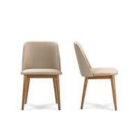 Baxton Studio Lavin Mid-Century Dark Walnut Wood And Beige Faux Leather Dining Chairs (Set Of 2)