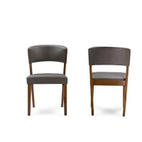 Baxton Studio Montreal Mid-Century Dark Walnut Wood Grey Faux Leather Dining Chair