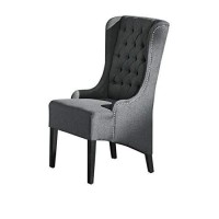 Baxton Studio Vincent Grey Linen Button Tufted Chair With Silver Nail Heads Trim, Large