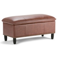 Simplihome Emily 39 Inch Wide Rectangle Lift Top Storage Ottoman In Upholstered Cognac Faux Leather With Large Storage Space For The Living Room, Entryway, Bedroom, Transitional
