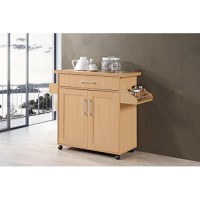 Hodedah Kitchen Island With Spice Rack, Towel Rack & Drawer, Beech