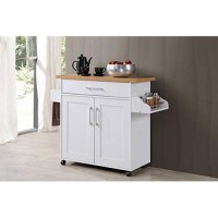 Hodedah Kitchen Island With Spice Rack, Towel Rack & Drawer, White With Beech Top, 155 X 355-449 X 352 Inches