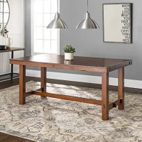 Walker Edison Rustic Farmhouse Wood Distressed Dining Room Table With Expandable Leaf Kitchen Table Set Dining Chairs, 60 Inch, 6-8 Person, Oak Brown