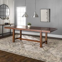 Walker Edison Rustic Farmhouse Wood Distressed Dining Room Table With Expandable Leaf Kitchen Table Set Dining Chairs, 60 Inch, 6-8 Person, Oak Brown