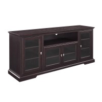 Walker Edison Brahm Classic Glass Door Storage Tv Console For Tvs Up To 80 Inches, 70 Inch, Espresso Brown