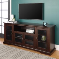 Walker Edison Brahm Classic Glass Door Storage Tv Console For Tvs Up To 80 Inches, 70 Inch, Espresso Brown