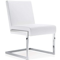 Baxton Studio Toulan Dining Chair And Dining Chair White Faux Leather Upholstered Stainless Steel Dining Chair