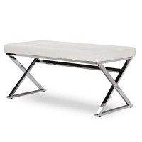 Baxton Studio Wholesale Interiors Herald Modern And Contemporary Faux Leather Upholstered Rectangle Bench, Stainless Steel And White