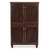 Baxton Studio Wholesale Interiors Fernanda Modern And Contemporary 4-Door Oak Brown Wooden Entryway Shoes Storage Tall Cabinet