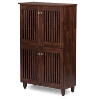 Baxton Studio Wholesale Interiors Fernanda Modern And Contemporary 4-Door Oak Brown Wooden Entryway Shoes Storage Tall Cabinet