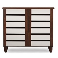 Baxton Studio Wholesale Interiors Gisela Oak And White 2-Tone Shoe Cabinet With 2 Doors