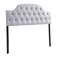 Baxton Studio Morris Modern And Contemporary Queen Size White Faux Leather Upholstered Button-Tufted Scalloped Headboard