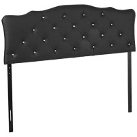 Baxton Studio Wholesale Interiors Rita Modern And Contemporary Faux Leather Upholstered Button-Tufted Scalloped Headboard, Queen, Black