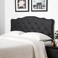 Baxton Studio Wholesale Interiors Rita Modern And Contemporary Faux Leather Upholstered Button-Tufted Scalloped Headboard, Queen, Black