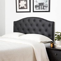 Baxton Studio Myra Modern And Contemporary Queen Size Black Faux Leather Upholstered Button-Tufted Scalloped Headboard