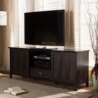 Baxton Studio Wholesale Interiors Unna Wood Tv Cabinet With 2 Sliding Doors And Drawer, 70, Dark Brown