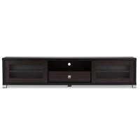 Baxton Studio Wholesale Interiors Beasley Tv Cabinet With 2 Sliding Doors And Drawer, 70, Dark Brown