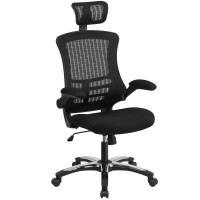 Flash Furniture Kelista High-Back Black Mesh Swivel Ergonomic Executive Office Chair With Flip-Up Arms And Adjustable Headrest