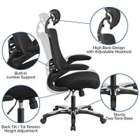 Flash Furniture Kelista High-Back Black Mesh Swivel Ergonomic Executive Office Chair With Flip-Up Arms And Adjustable Headrest