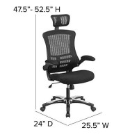 Flash Furniture Kelista High-Back Black Mesh Swivel Ergonomic Executive Office Chair With Flip-Up Arms And Adjustable Headrest