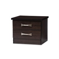Baxton Studio Wholesale Interiors Colburn 2 Drawer Finish Wood Storage Nightstand Bedside Table, Medium, Dark Brown