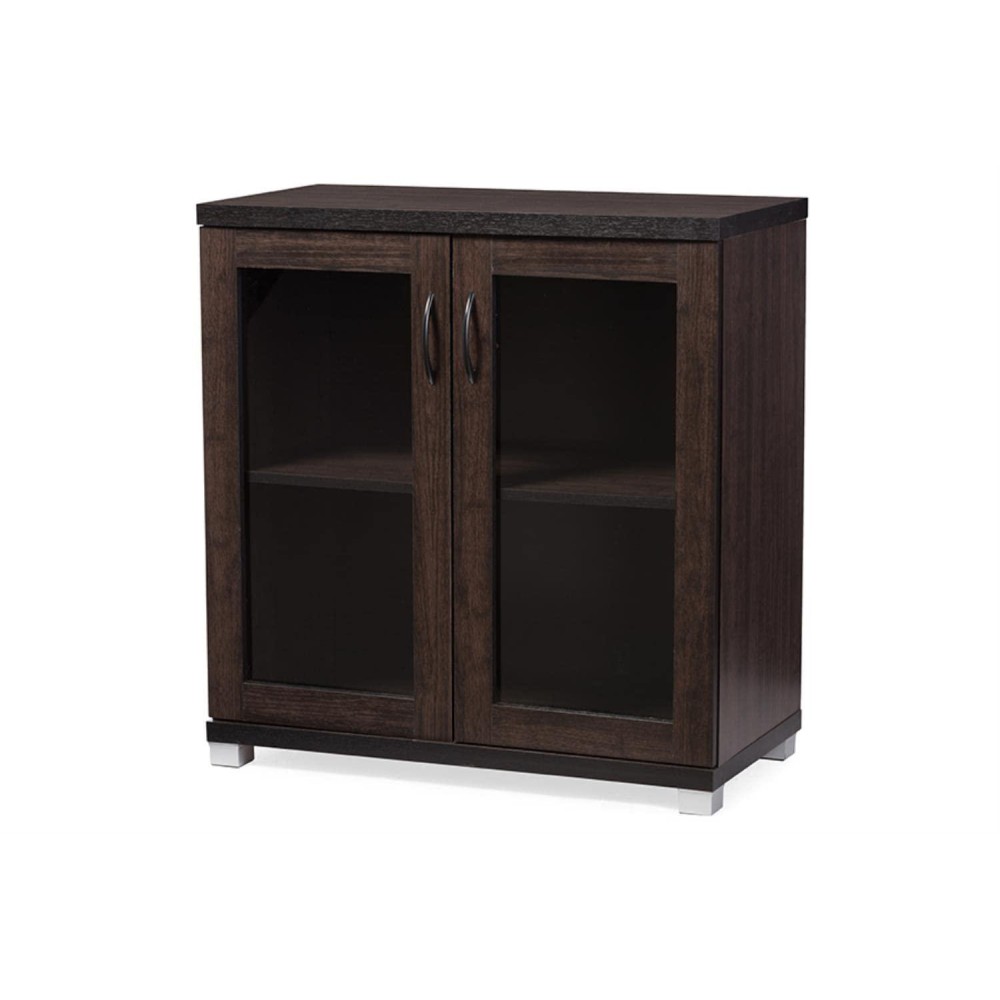 Baxton Studio Wholesale Interiors Zentra Sideboard Storage Cabinet With Glass Doors, Dark Brown