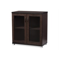 Baxton Studio Wholesale Interiors Zentra Sideboard Storage Cabinet With Glass Doors, Dark Brown